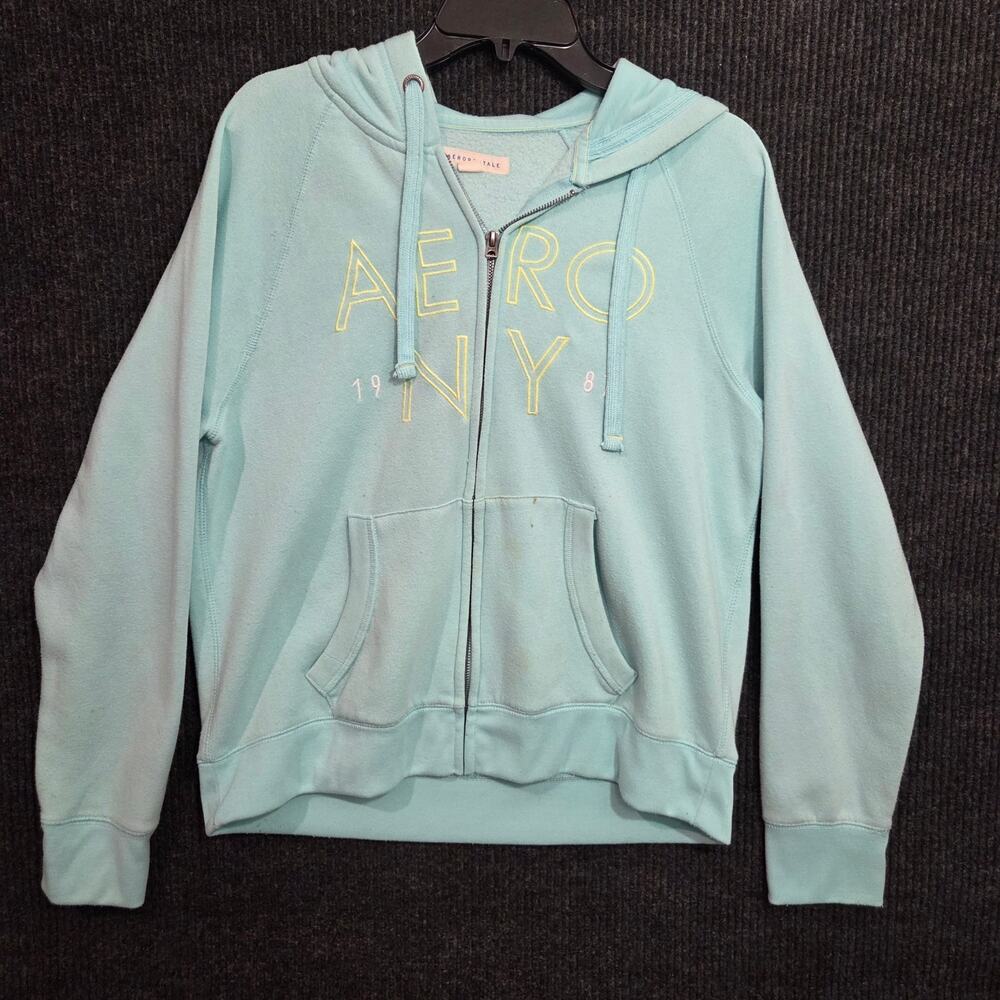 Y2k Aeropostale Full Zip XL Hoodie Turquoise Blue AERO NY Logo Lightweight